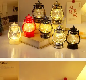 Vintage LED hurricane lantern decorative night light retro small portable lamp for festival party