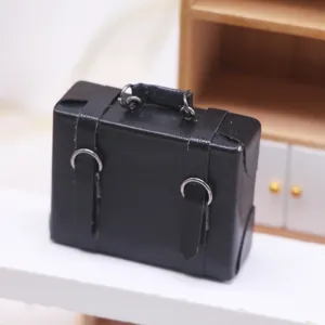 Miniatur schwarzer Leder Aktenkoffer Puppenhaus Gepäck BJD Puppen Zubehör Miniatur Modell