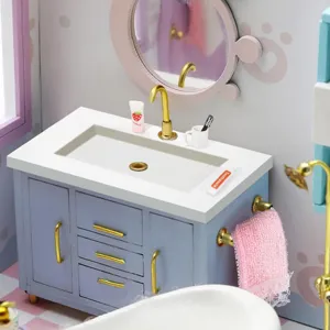 Miniature dollhouse bathroom vanity sink detail accessory set toy micro scene model display.