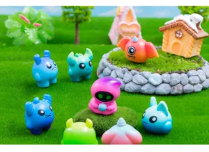 Cute miniature resin monster figurines detail, perfect for desktop micro landscape decor.