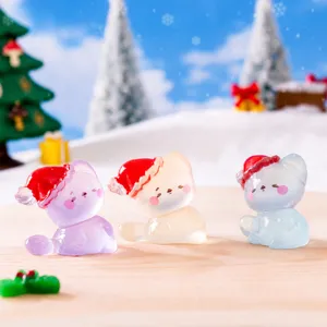 Cute Luminous Christmas Cat Resin Miniature Figurine DIY Accessory Desktop Car Ornament Festive Holiday Party Gift