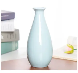 Light blue ceramic small vase modern minimalist home office desktop hydroponic decor