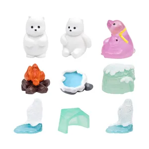 Micro Landscape Polar Bear Resin Figurine DIY Snow Scene Decoration Accessory Mini Ornament Cute Animal Craft Statue Desktop Decor