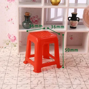 Miniature red plastic stool model 1:12 scale dollhouse furniture toy accessories display
