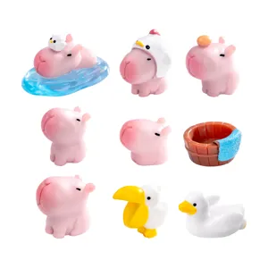 Cute Pink Capybara Resin Figurine Miniature Animal Micro Landscape Ornament DIY Craft Desktop Decor Cute Collectible Toy