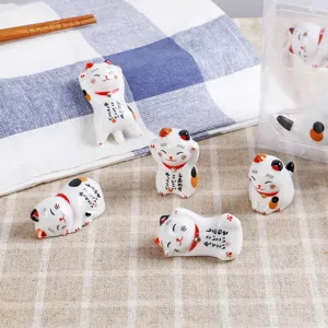 Japanische Keramik Glueckskatze Staeebchenhalter Set und niedliche Katzen Dekoration