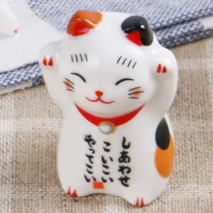 Japanische Keramik Winkekatze als Stäbchenhalter und schöne Tisch Dekoration Figur