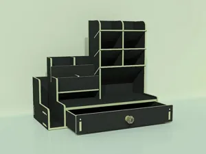 Organisateur de bureau multifonctionnel avec porte-stylo et tiroir pour le rangement.