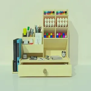 Organisateur de bureau en bois, porte-stylo incliné avec tiroir pour fournitures.