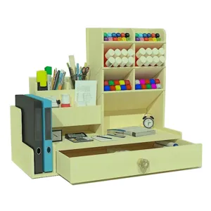 Organisateur de bureau en bois avec tiroirs pour rangement de papeterie et fournitures scolaires