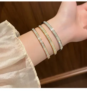 Stainless Steel Pavé Crystal Bangle Set Luxury Stackable Bracelets Women Jewelry