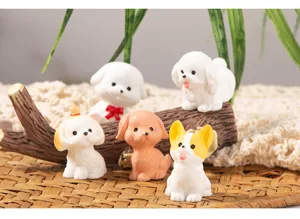 Resin puppy figurine micro landscape car desktop cute cartoon animal miniature ornament.