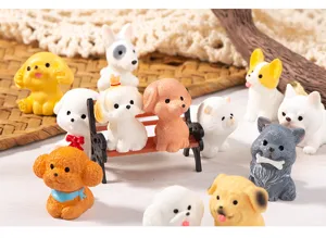 Cute resin dog figurines micro landscape desktop car ornament cartoon animal dolls accessories