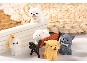 Cute resin puppy figurines micro landscape desktop ornaments miniature craft doll accessories.