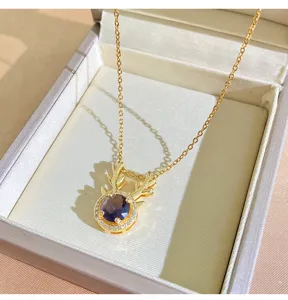 Exquisite purple zirconia deer antler titanium steel pendant necklace for women chic charm