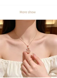 Close-up detail of the rose gold hollow gourd abacus pendant necklace showing exquisite craft.