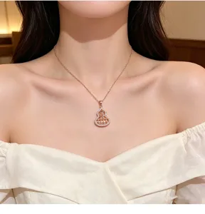 Elegant rose gold hollow gourd abacus pendant necklace for women, chic clavicle chain jewelry.