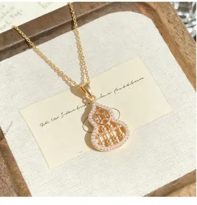 Rose gold hollow gourd abacus pendant necklace, elegant dainty clavicle chain jewelry.