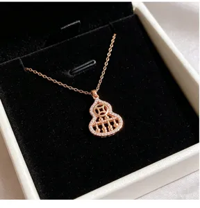 Rose gold hollow gourd abacus pendant necklace for women, stylish niche luxury jewelry.