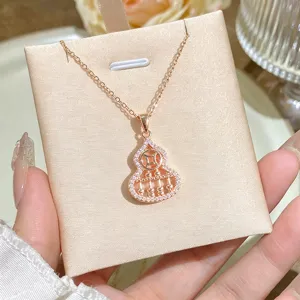 Rose gold hollow gourd abacus necklace for women, elegant clavicle chain fashion jewelry.