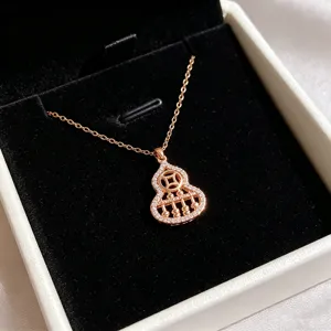 Rose gold hollow gourd abacus pendant necklace dainty clavicle chain fashion jewelry