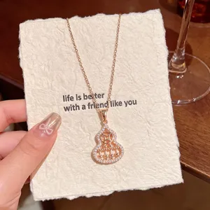 Rose gold hollow gourd abacus necklace for women, elegant fashion clavicle chain jewelry.