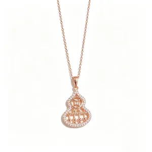 Elegant rose gold hollow gourd abacus pendant necklace for women, stylish clavicle chain jewelry.