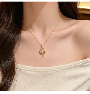 Detailed view of the elegant geometric zircon pendant necklace, highlighting delicate craftsmanship.