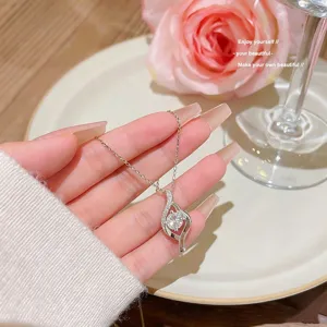 Elegant full diamond geometric zircon necklace showcasing delicate clavicle chain design.