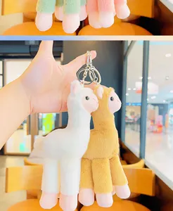 Cute plush alpaca keychain bag charm fluffy stuffed animal backpack accessory for couples.