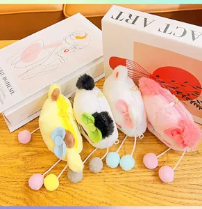 Monedero de felpa con pompón y llavero, lindo colgante de bolso de dibujos animados suaves.