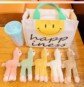 Cute plush alpaca keychain pendant canvas bag accessory for backpack sweet style cute