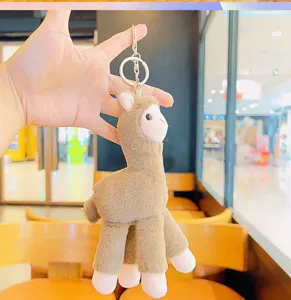 Cute plush alpaca keychain bag pendant fluffy animal toy backpack accessory key ring gift