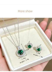 Elegant green zircon necklace earrings set with sparkling pavé rhinestones for women.