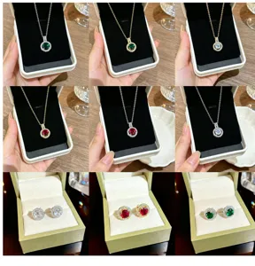 Detailed view of the exquisite round zircon necklace and earrings set in multiple colors.