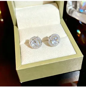 Elegant round zircon stud earrings featuring sparkling diamonds for women fashion gift.