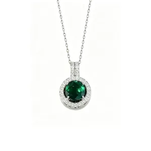 Stunning round green zircon pendant necklace with sparkling pavé diamonds for women chic