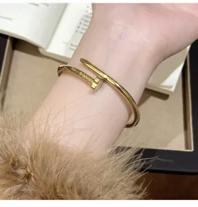 Gold titanium steel nail bangle fashion cuff bracelet minimalist chic jewelry for women