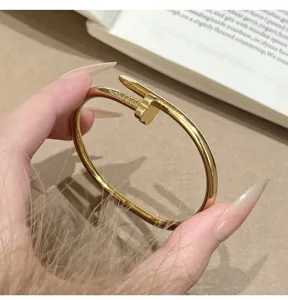 Gold titanium steel nail bracelet fashion open cuff bangle minimalist jewelry gift for women