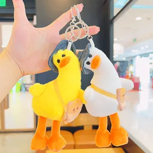 Cute Plush Crooked Neck Duck Keychain With Cowboy Hat And Mini Backpack Accessory Soft Doll Bag Pendant Gift For Women