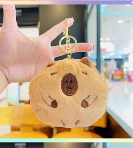 Portamonete in peluche capybara carino con portachiavi in metallo, ciondolo per borsa.