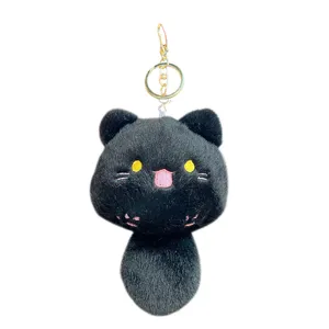 Portachiavi gatto in peluche nero, simpatico ciondolo morbido per zaino borsa accessorio.