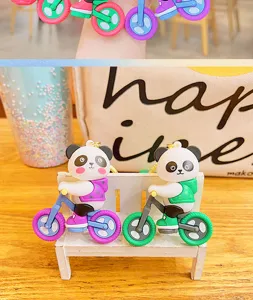 Cute panda bicycle keychain cartoon backpack pendant student gift reward accessory