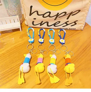 Cute duck keychain stretchy backpack pendant charm cartoon cute animal keyring set for gifts
