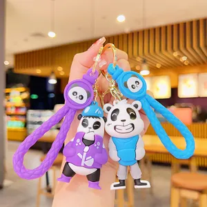 Chinese Style Cute Cartoon Panda Keychain Pendant 3D Figurine PVC Alloy Car Key Ring School Bag Ornament Gift For Unisex