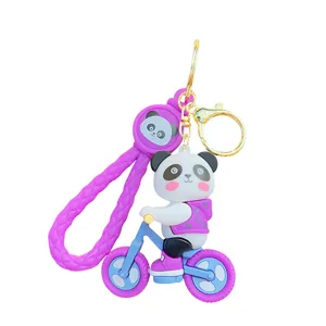 Cute panda bicycle keychain bag charm, stylish purple silicone pendant for kids.