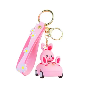 Simpatico portachiavi auto con coniglietto rosa, bellissimo ciondolo in silicone regalo.