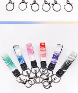 Gradient starry bear braided strap keychain with metal lobster clasp for bags and keys.
