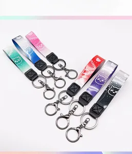 Gradient bear keychain webbing strap with metal clasp for bags and keys accessories