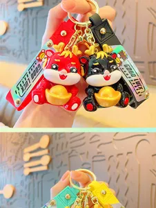 Cartoon Dragon Keychains Year of the Dragon Mascot Key Rings with Good Luck Straps